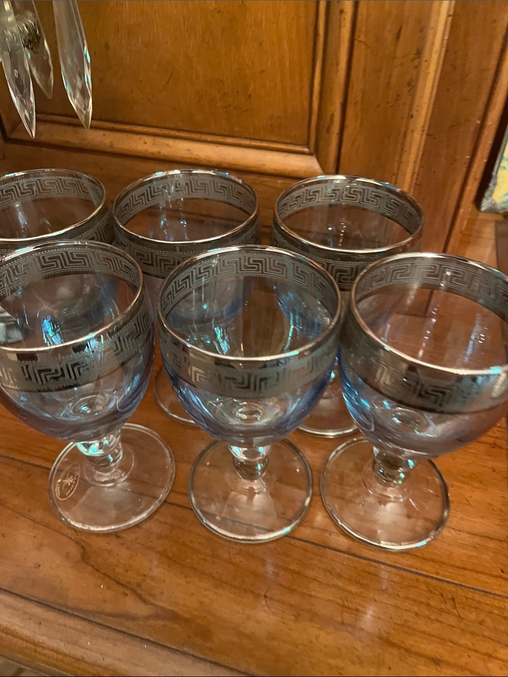 Made in Italy T Presoiso  Fine Dining Set of Six Goblets Silver Trim